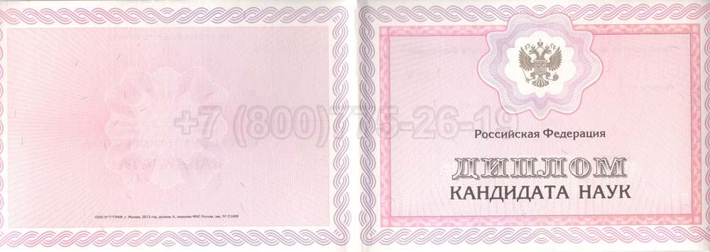 Диплом кандидата наук Гознак 2013-2016 год выпуска г.Челябинск