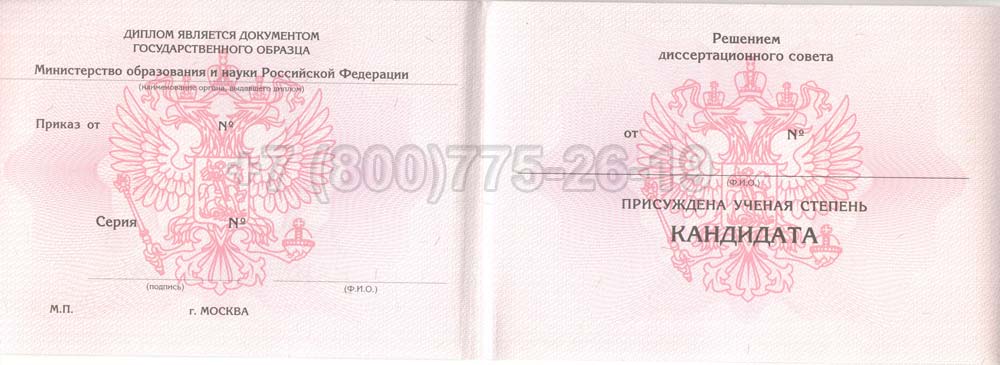 Диплом кандидата наук Гознак 2013-2016 год выпуска г.Челябинск