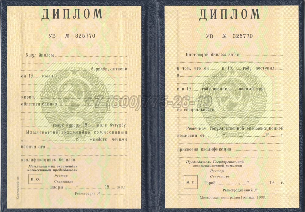 Диплом вуза Киргизской ССР Гознак 1975-1991 год выпуска г.Челябинск